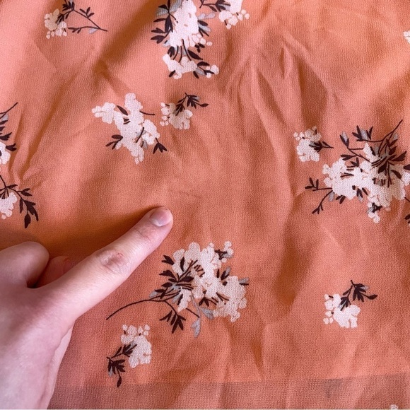 AVA & VIV Plus Size Floral Pleated Midi Dress Peach Pink Orange Hi-Lo 1X NO BELT - Picture 15 of 16